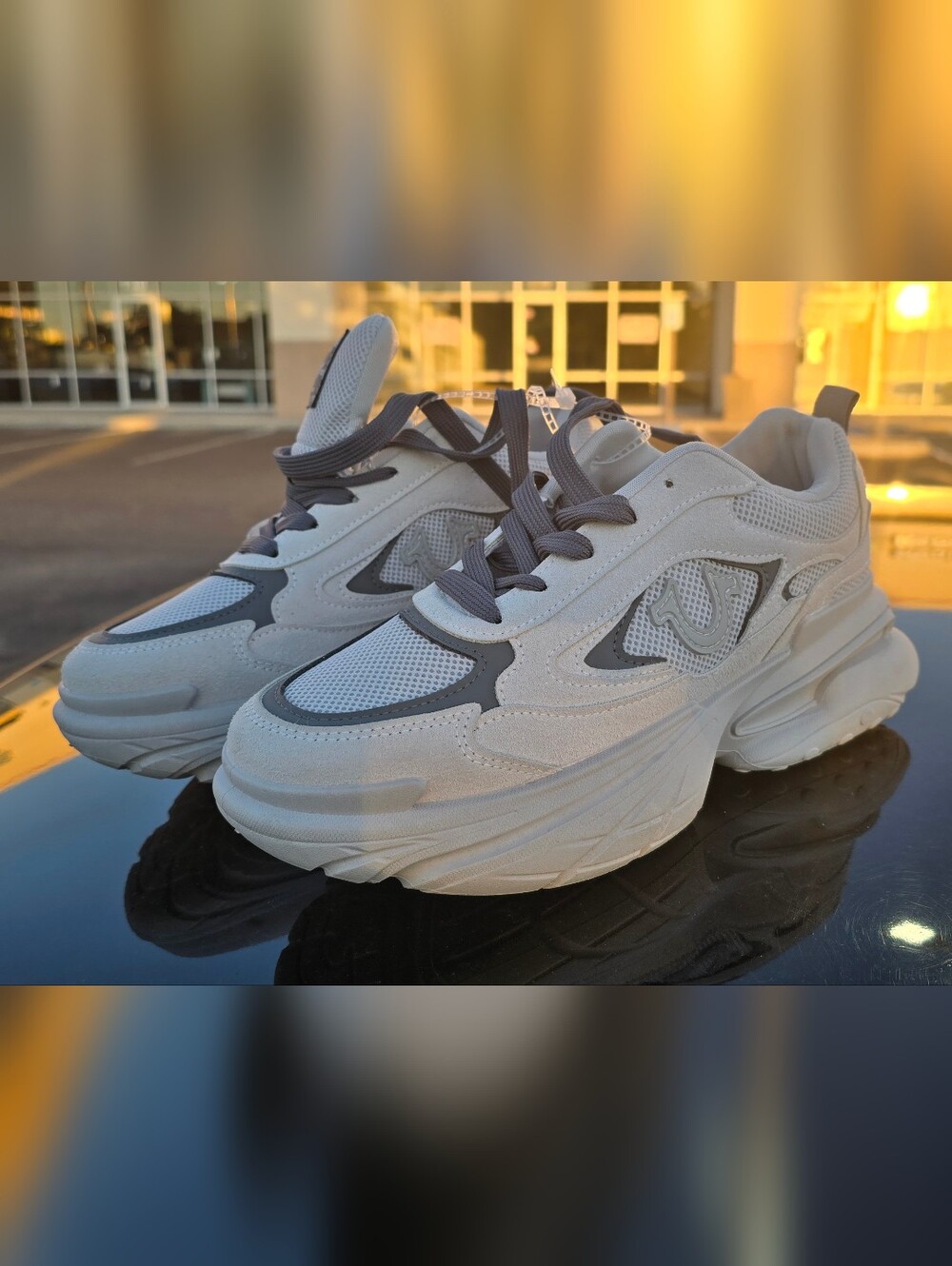 True Religion Men White and Gray Mesh Lace-Up Sneakers